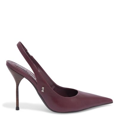 Scarpin Slingback Couro Confort Bordô Salto Alto
