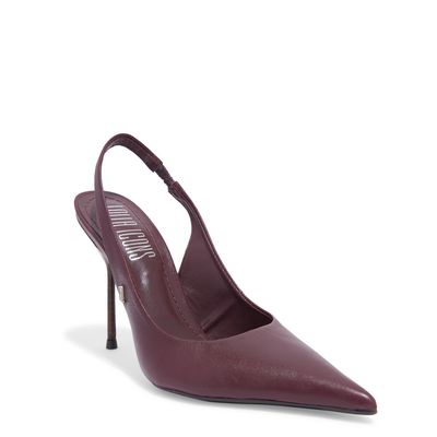 Scarpin Slingback Couro Confort Bordô Salto Alto
