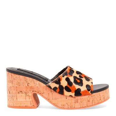 Tamanco Plataforma Couro Estampa Animal Print
