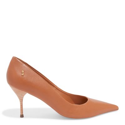 Scarpin Caramelo Couro Confort Bico Fino