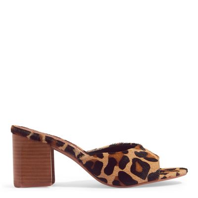 Mule Couro Estampa Animal Print Onça Salto Bloco