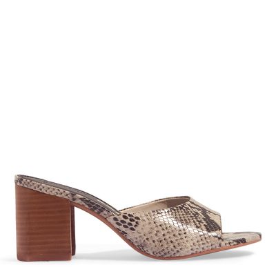 Mule Couro New Snake Estampa Animal Print Cobra Salto Bloco