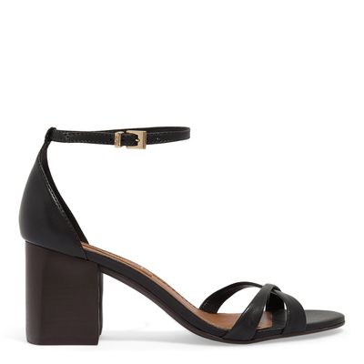 Sandália Couro Pelica Soft Preto Salto Bloco