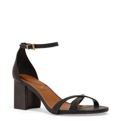 Sandália Couro Pelica Soft Preto Salto Bloco