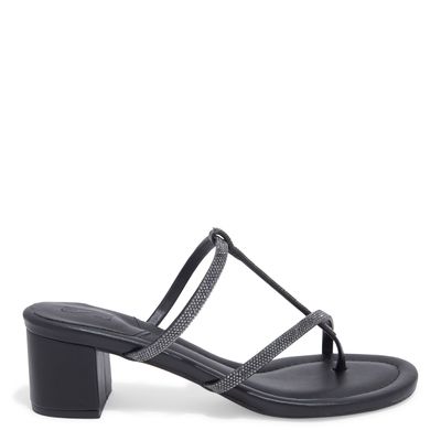 Mule Preto Napa Soft Salto Médio TirasBrilho