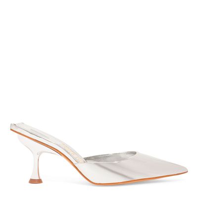Scarpin Mule Specchio Bico Fino Prata