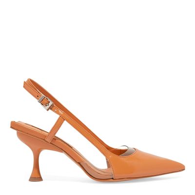 Scarpin Slingback Verniz Show Bico Fino Caramelo