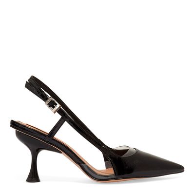 Scarpin Slingback Verniz Show Bico Fino Preto
