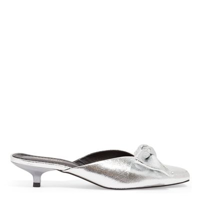 Mule New Craquele Metalizado Prata Claro Salto Baixo Fino