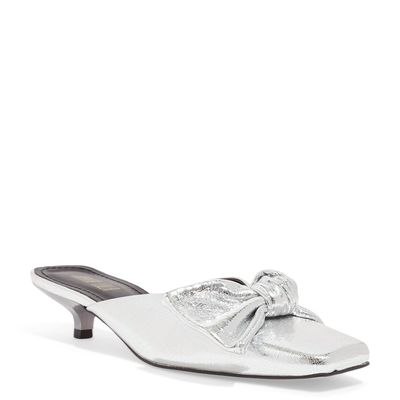 Mule New Craquele Metalizado Prata Claro Salto Baixo Fino