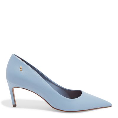 Scarpin Couro Confort Azul Gelatto Bico Fino