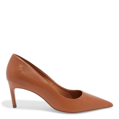 Scarpin Couro Confort Caramelo Escuro Bico Fino
