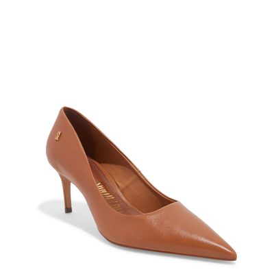 Scarpin Couro Confort Caramelo Escuro Bico Fino