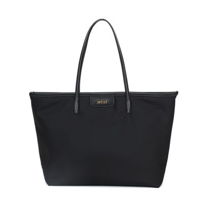 Bolsa Shopper Nylon Preta Pespontos Branco Alça De Ombro