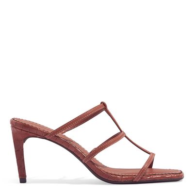 Mule Couro Pelica Soft Marrom Safari Salto Alto Fino