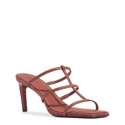 Mule Couro Pelica Soft Marrom Safari Salto Alto Fino