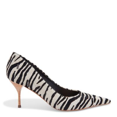 Scarpin Couro Estampa Animal Print Zebra Bico Fino