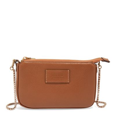 Bolsa Couro Floater Marrom Safari Alça Corrente Transversal