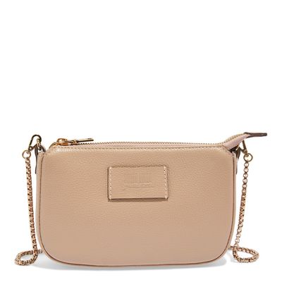 Bolsa Couro Floater Bege Alça Corrente Transversal