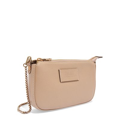 Bolsa Couro Floater Bege Alça Corrente Transversal