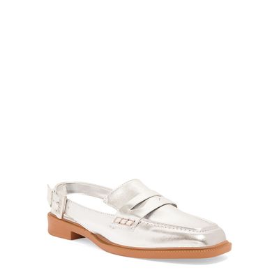 Mocassim Slingback Metalizado Prata