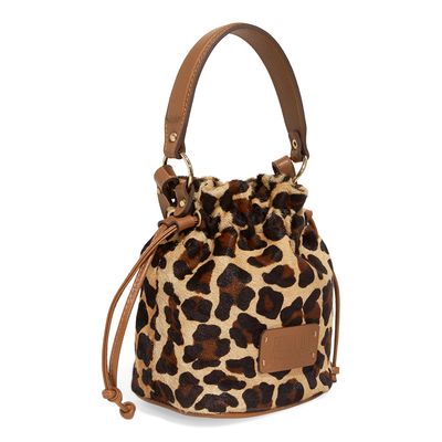 Bolsa Bucket Couro Estampa Animal Print Onça Duas Alças