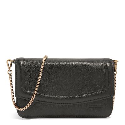 Bolsa Couro Floater Preta Alça Corrente Transversal