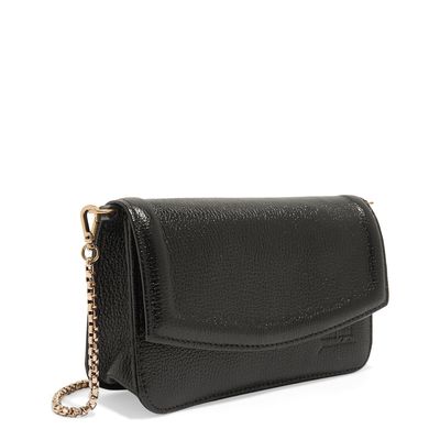 Bolsa Couro Floater Preta Alça Corrente Transversal