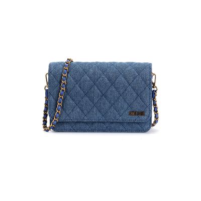 Bolsa Matelassê Jeans Azul Alça Transversal