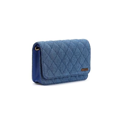 Bolsa Matelassê Jeans Azul Alça Transversal