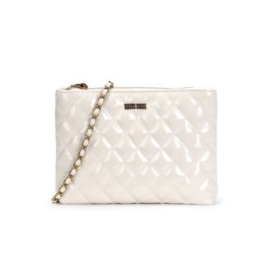 Bolsa Pequena Matelassê Verniz Off White Alça Transversal