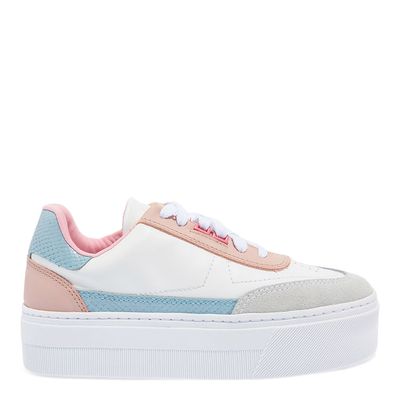 Tênis Plataforma Couro Camurça Branco Multicolor