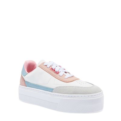 Tênis Plataforma Couro Camurça Branco Multicolor