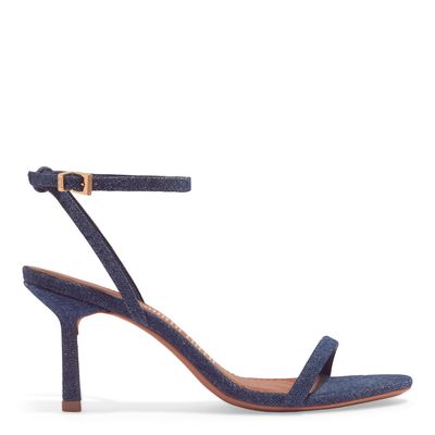 Sandália Jeans Stone Azul Salto Alto Fino