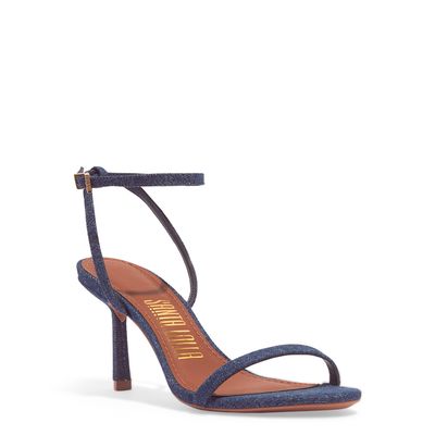 Sandália Jeans Stone Azul Salto Alto Fino