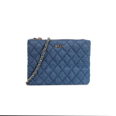 Bolsa Matelassê Jeans Azul Alça Transversal