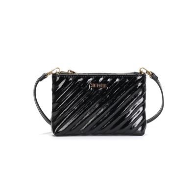 Bolsa Pequena Verniz Glossy Preta Alça Transversal