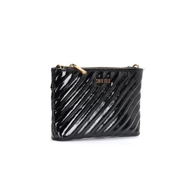 Bolsa Pequena Verniz Glossy Preta Alça Transversal