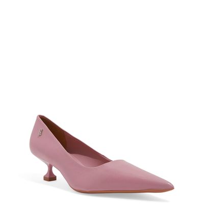 Scarpin Couro Pelica Soft Rosa Cotton Bico Fino Salto Baixo