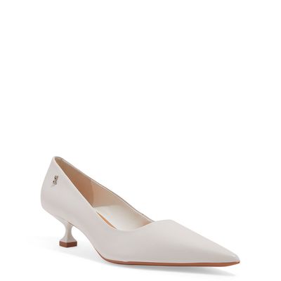 Scarpin Couro Pelica Soft Branco Bico Fino Salto Baixo