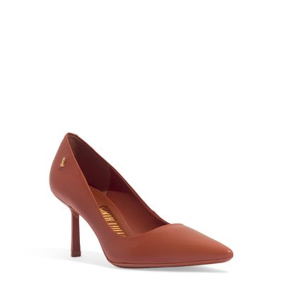 Scarpin Couro Pelica Soft Marrom Safari Bico Fino