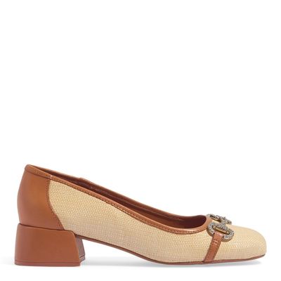 Scarpin Boneca Couro Nobre Soft Caramelo  Salto Bloco Baixo