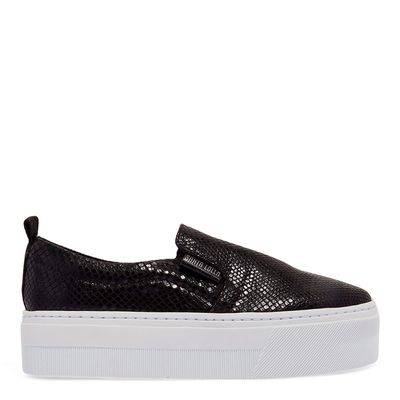Tênis Slip On Plataforma Couro Mamba Snake Preto