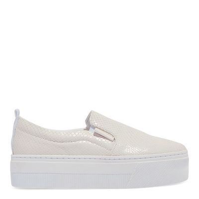 Tênis Slip On Plataforma Couro Mamba Snake Branco