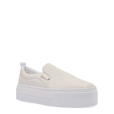Tênis Slip On Plataforma Couro Mamba Snake Branco