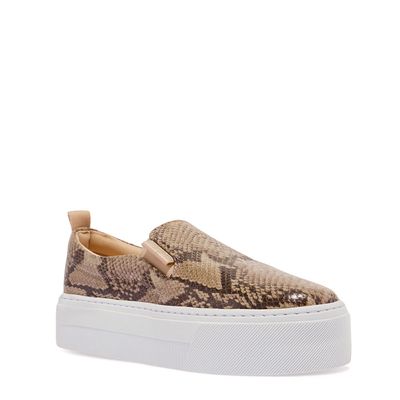 Tênis Slip On Plataforma Couro Estampa Animal Print Cobra