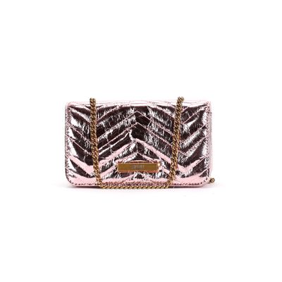 Bolsa Pequena Metalizada Crinkle Rosa Claro Alça Transversal