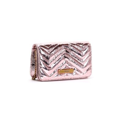 Bolsa Pequena Metalizada Crinkle Rosa Claro Alça Transversal