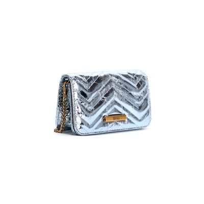 Bolsa Pequena Metalizada Crinkle Azul Claro Alça Transversal