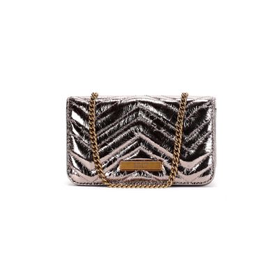 Bolsa Pequena Metalizada Crinkle Cinza Stone Alça Transversal